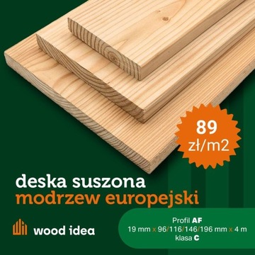 Deska gładka suszona: modrzew, 19x146 mm 4 m