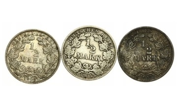 Niemcy 1/2 marki 1905-1918 zestaw 3 szt srebro 900