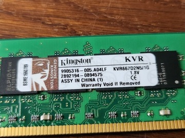 Pamięć RAM KVR667D2N5 1GB 667MHZ DDR2