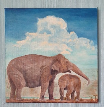 Obraz olejny na płótnie słonie