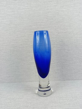 Szklany wazonik Niebieskie szkło Pękaty cylinder
