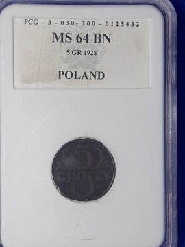 5 groszy 1928 MS64 BN