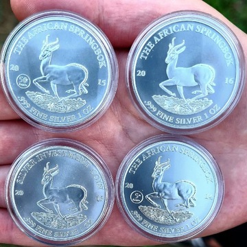 Srebrne monety Gabon Springbok 2013-15, 4 x 1oz
