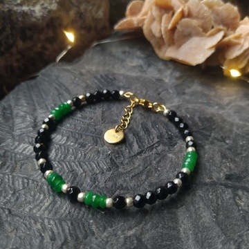 Bransoletka handmade kamienie jadeit agat stal