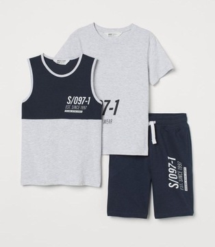 H&M Komplet T-shirt+spodenki+koszulka - NOWY - 170