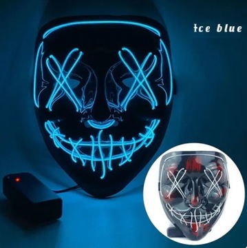 Świecąca Maska LED Halloween kolor niebieski