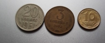 3 monety ZSRR, 1961, 62 i 2003