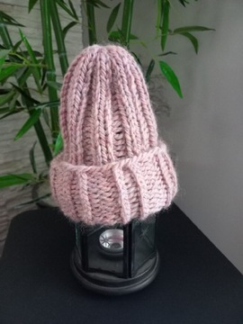 Handmade różowa czapka, wełna, alpaka 1-2 lata, 