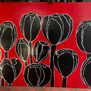 Obraz DUŻY! 100x80cm Czarne tulipany