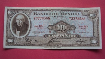 MEKSYK 100 PESOS 1967 Banknot Seria BEJ