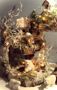 Stroik dekoracja święta drewno Mikołaj ozdoba 