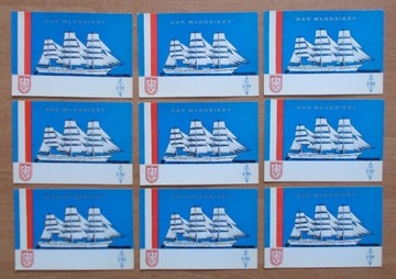 9 x karta QSL Żaglowiec Dar Młodzieży