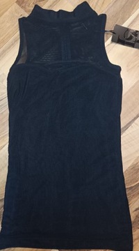 Czarna bluzka bez rękawów siatka elastyczna 36 XS