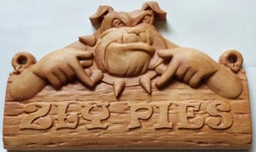Zły Pies , Płaskorzeźba, 3D, drewno 