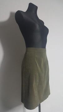 Oliwkowa welurowa spódnica Khaki Midi Basic 34 XS