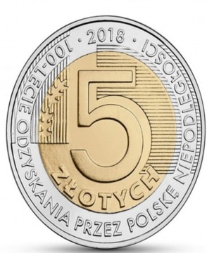 5 złotych 100-lecie odzyskania przez Polskę 2018.