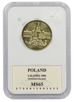 GN 2 zł 1999 Pałac Potockich grading MS 65