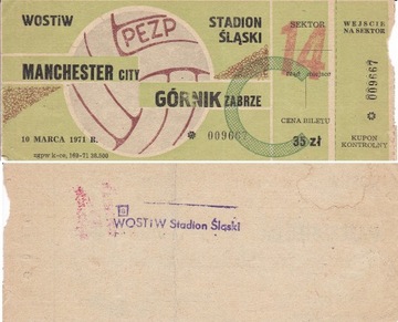 Bilet Manchester City vs Górnik Zabrze 1971r.