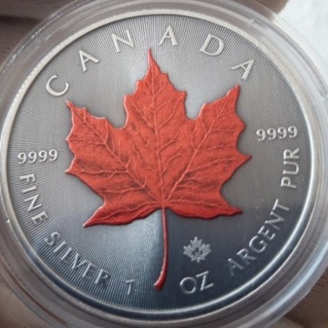 Moneta srebrna Liść Klonowy 2023 1oz antique red