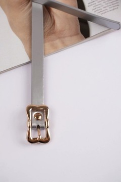 Wąski srebrny pasek ze złotą klamrą 97cm obw 73-85
