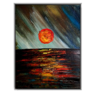 Obraz czerwony księżyc ręcznie malowany 30x24