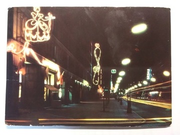 WARSZAWA Ulica Krucza widok noc neony RUCH 1968