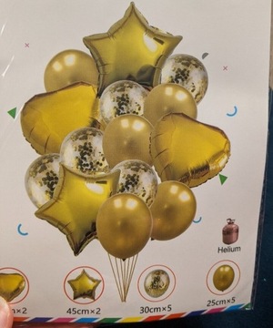 Bukiet balonów 14 sztuk gwiazdki serduszka