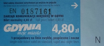 Bilet normalny 4,80 zł ZKM w Gdyni