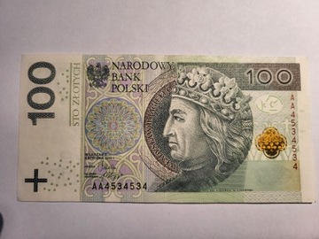banknot 100 zł seria AA