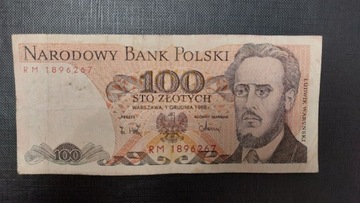 Banknot 100 zł z 1988r, Seria RM