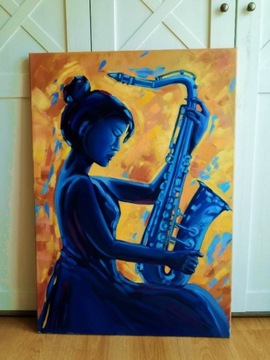 saksofonistka obraz olejny muzyk saksofonista