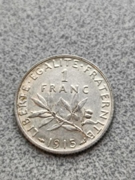 1 Frank 1915 r.  Francja srebro super stan