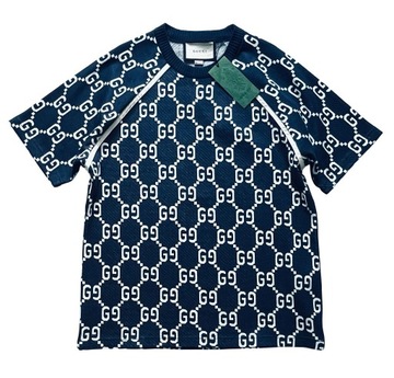 GG Gucci granatowa koszulka grubszy materiał monogram M, L