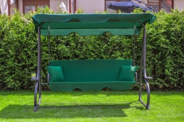 Huśtawka ogrodowa zielona rozkładana z poduszkami