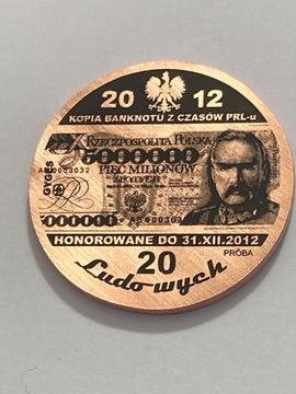 Piłsudski. Moneta miedziana fi 32 mm. Gyges