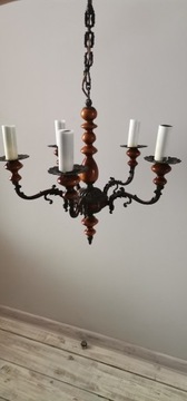 Lampa sufitowa mosiężna na łańcuchu 5 świeczek 