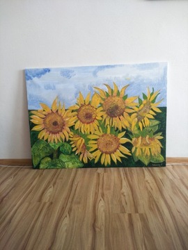 Bardzo duży obraz ręcznie malowany słoneczniki