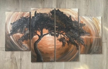 Obraz ręcznie malowany tryptyk drzewo 120 x 69,5cm
