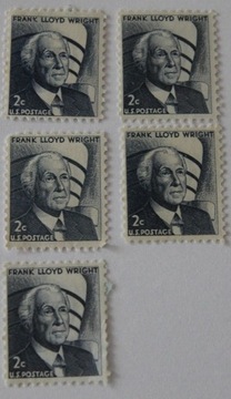 5 Znaczków pocztowych Frank LLOYD USA 1966 2c stan