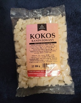 Kokos kandyzowany kostki kokosowe 250 g przekąska