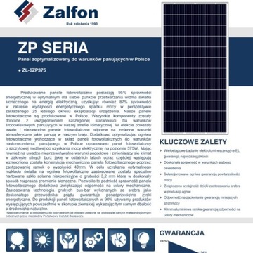 MODUŁ FOTOWOLTAICZNY ZL-6ZP375 POLSKI PANEL PV