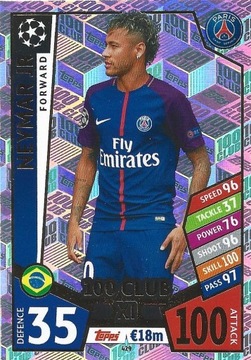 TOPPS MATCH ATTAX 2017/2018 NEYMAR CLUB 100 PSG