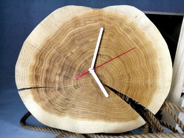 Zegar drewniany z plastra dębu, loft, 33cm!