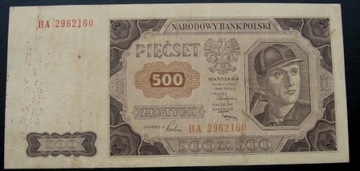 500zł1948r  Rzadsza seria BA. Ładna  z obiegu