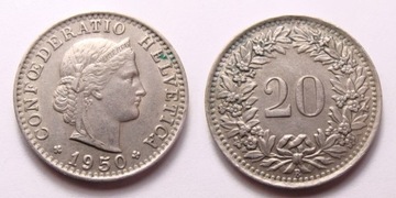 Szwajcaria 20 rappen 1950 r. B