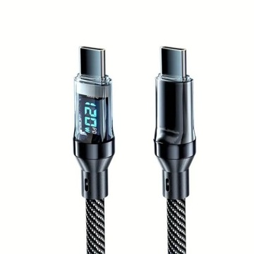 Super szybki kabel ładujący USB Typu C 120W z wyświetlaczem LCD 2m. 6A