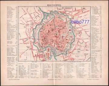 BRUNSZWIK stary plan miasta z 1888 roku