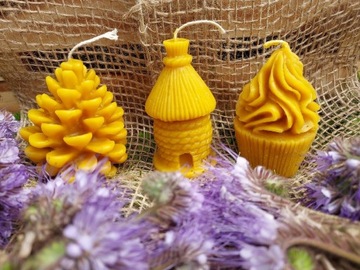 Świeczka wosk pszczeli - zestaw 3 sztuki  szyszka