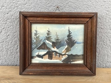 Obraz akwarela D. Orszulik, Zakopane zima pejzaż 