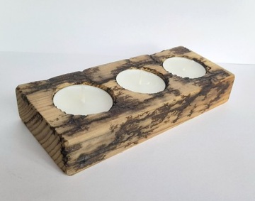 Świecznik drewniany wypalany handmade na3Tlighty